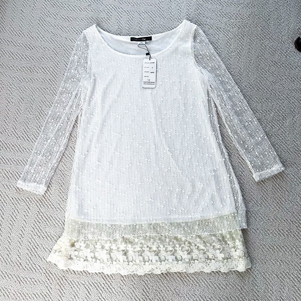Clotheshead Women’s off White Tunic / Dress Layered Lace Scoop Neck Small Petite